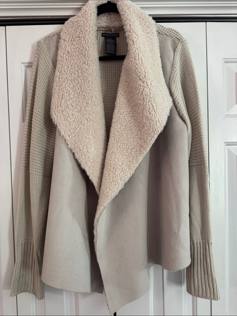 Chelsea & Theodore Cream Sherpa-Trim Open Cascade Jacket
